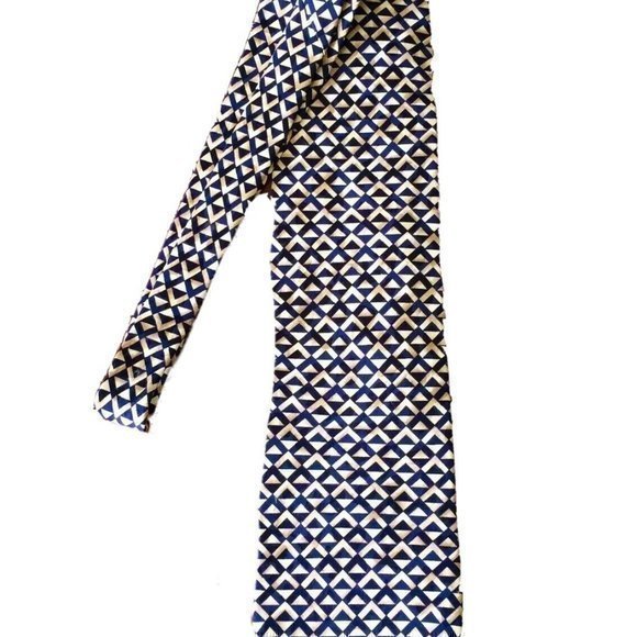 Structure Le Collection Mens 100% Silk Necktie Short 56" Blue Cream - Picture 3 of 12